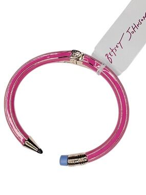 Betsey Johnson Pink Enamel Pencil Bangle with Gold Accents
